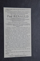 Faire Part Deces - Doodsprentje Paul Renauld. °Mogimont, +Mogimont. époux De Nicolas. - Todesanzeige