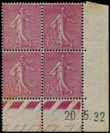 FRANCE Poste ** - 202a, Type II, Bloc De 4 Coin Daté 20/5/32 (gomme Glacée Et Taches Jaunâtres Au Dos D'un Timbre): 75c. - Neufs