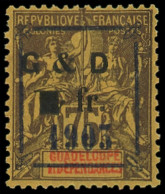 GUADELOUPE Poste * - 51j (t + C + R), Chiffre "1" Renversé + Abeille Tournée (case 20), Très Beau: 1f/75c. - Cote: 900 - Autres & Non Classés