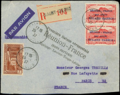 REUNION Poste Aérienne LET - 1, En Paire + Poste 141, Sur Lettre Recommandée Du 25/1/37: Roland Garros - Posta Aerea