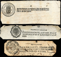 Antigua Colección De Cientos De Cabeceras De Papel Sellado (recortadas), Entre Los Años 1637 Y 1900. Montado En Hojas. - Fiscali