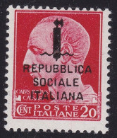 1944 RSI, N. 495/A 20c. Carminio MNH/** Firmato Oliva - Otros & Sin Clasificación