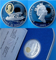 CANADA 20 $ 1994 ARGENTO PROOF +GOLD 999 CAMEO AIRPLANE FLYGHT THE VICKERS VEDETTE PESO 31,103g TITOLO 0,925 - Canada