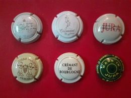 (Divers). Cremant Du Jura. 7 Capsules (Rollet, Frutière Vinicole Arbois, Marcel Cabelier, Bourgogne) Et 1 Bierre Du Jura - Sparkling Wine