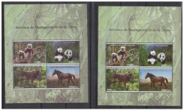Madagascar Madagaskar 2014 Chine SILK + NORMAL Bloc Sheet Block China Joint Issue Faune Fauna Panda Cheval Horse Pferd - Ours