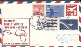 Lettre 1er Vol Etats Unis New York Entebbe 4 2 1966 - 3c. 1961-... Covers