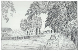 [82] Tarn Et Garonne > Castelsarrasin Le Canal Dessin Encre Original De Bernard Le Béguec - Castelsarrasin