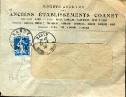 X7671 France, Cover Circuled 1918 From Nancy, With 25c. Stamp Perfin - Covers & Documents
