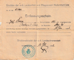 Niedernhart - Linz, Entlassungsschein Aus Der O.-ö.Landesirrenanstalt 1932 - Historical Documents