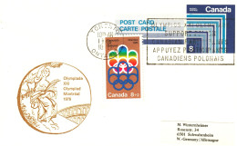 CANADA 1976 Ganzsache 8c Cacheted " XXI Olympiade Montreal 1976 " Postal Stationery Postcard Entier Posteau - Verano 1976: Montréal