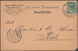 DR Postkarte, Julius Schützendorf, Cognac-Brennerei, Destillerie, Medicin-Bitterfabrik, Köln. (Cöln) 9.6.1897. - Covers & Documents
