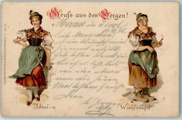 13937697 - Ideal Und Wirklichkeit  Tracht Junge Und Alte Frau  Lithographie - Greetings From...