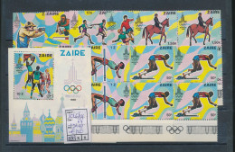 CONGO KIN. ZAIRE OLYMPIC GAMES OF MOSCOW COB 1026/34 X4 ALL WITH THE OLYMPIC RINGS + BL41 MNH - Ongebruikt