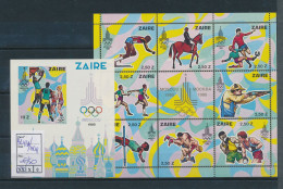 CONGO KIN. ZAIRE OLYMPIC GAMES OF MOSCOW COB BL41 IMPERFORATED + BL41A MNH - Ongebruikt