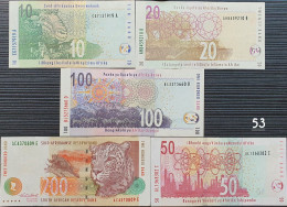Mix Lot - 53 South Africa 10, 20, 50, 100 & 200 Rands 5 Banknotes - Autres & Non Classés