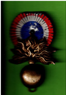GRENADE EN LAITON AVEC COCARDE PEINTE POUR SHAKO 3° REPUBLIQUE 1870 1940 MILITARIA INSIGNE ANCIEN DE COIFFE - Copricapi