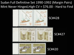 Sudan 1990-1992 Stamp Full Set SC 420&427&428 - MNH Pair Stamps - Bohein / Buhen Temple / Sailing Boat / Cattle - Sudan (1954-...)