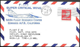 US Space Cover 1974. F-111 Aircraft Super Critical Wing Flight 49. Stan Boyd. Edwards AFB - United States