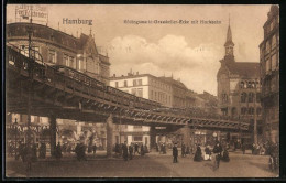AK Hamburg, Rödingsmarkt-Grasskeller-Ecke Mit Hochbahn, U-Bahn - Subway