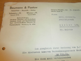 Holzeinfuhr Baumann & Paetow In Schwerin Und Wismar I. Mecklenburg , 1937 , Altes Dokument !!! - Documents Historiques