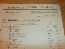 Baugeschäft Hermann Schwartz In Malchin I. Mecklenburg , 1938 , Bau , Gielow , Alte Rechnung !!! - Documents Historiques