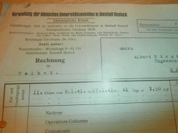 Universitätsklinik Seestadt Rostock I. Mecklenburg , 1941 , Alte Rechnung , Krankenhaus , Klinik , Chirurgie !!! - Documents Historiques