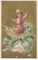 CHROMOS AO#AL000315 PETITE FILLE SUR UN BOUQUET DE FLEURS DE MUGUETS GEANT - Other & Unclassified