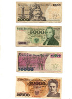 +POLOGNE    + LOT DE 4 BILLETS 20000 ZL, 10000 ZL, 5000 ZL, 2000 ZL + - Pologne