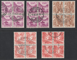 SCHWEIZ SBK 203+205z, 203+205Az, 206z VIERERBLOCKS Zentrum-Stempel, 680,-SFr. - Oblitérés
