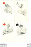 LOT De 4 Cartes Série Complète Dessin Signé ? Illustration Style Viennoise Cartes à Jouer Les 4 Reines Série N° 870 - Speelkaarten