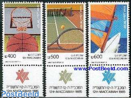 Israel 1985 Makkabiade 3v, Mint NH, Sport - Basketball - Sailing - Sport (other And Mixed) - Tennis - Ungebraucht (mit Tabs)