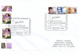(RECTO / VERSO)  ALLEMAGNE - ENVELOPPE - 2007 - CACHET FRANKFURT AM MAIN - 50 JAHRE DEUTSCHE BUNDESBANK - BEAUX TIMBRES - Covers & Documents