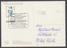 BRD: 2005,  Postkarte In EF, Nach Fürth,   SoStpl. DÜSSELDORF Flughafen / 50 Jahre Lufthansa - Covers & Documents