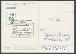 BRD: 2005,  Postkarte In EF, Nach Fürth,   SoStpl. KÖLN Flughafen / 50 Jahre Lufthansa - Covers & Documents