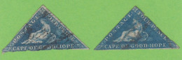 TRIANGLE FOUR PENCE BLEU OBLITERES, 2 TIMBRES. - Capo Di Buona Speranza (1853-1904)