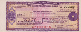 INDIA 19TH CENTURY STATE BANK OF INDIA UNUSED SPECIMEN 500 RS TRAVELER'S CHEQUES GOOD CONDITION - Cheques & Traveler's Cheques