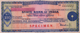 INDIA 19TH CENTURY STATE BANK OF INDIA UNUSED SPECIMEN 100 RS TRAVELER'S CHEQUES GOOD CONDITION - Cheques & Traveler's Cheques
