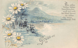 B250 Gruss Aus Moonlight Landscape Daisies Flowers Postcard - Sonstige & Ohne Zuordnung
