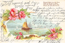 B250 Greetings 1903 Sailing Boat Wild Roses Passepartout Litho Postcard - Sonstige & Ohne Zuordnung
