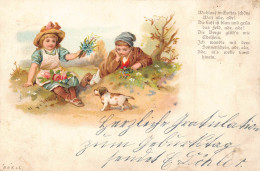 B250 Children Roses Flowers Beagle Puppy Dog 1903 Vintage Postcard - Sonstige & Ohne Zuordnung