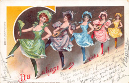B251 Cabaret 1899 Dancers Mandolin Players Women Litho Vintage Postcard - Sonstige & Ohne Zuordnung