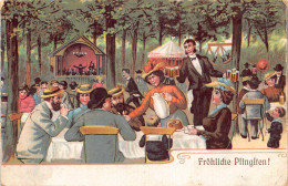 B251 Pentecost Greetings 1909 Garden Restaurant Family Dinner Beer Postcard - Sonstige & Ohne Zuordnung