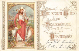 B249 Name Day Greetings 1904 Jesus Christ Lambs Religious Vintage Postcard - Sonstige & Ohne Zuordnung