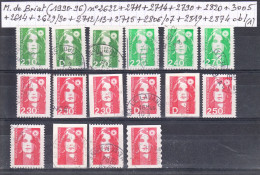 M. De Briat (1990-96) N°2622+ 2711+ 2714+ 2790+ 2820+  3005+ 2614+ 2629/30+ 2712/13 + 2715+ 2816/07+ 2819+ 2874 Obl - 1989-1996 Bicentenial Marianne
