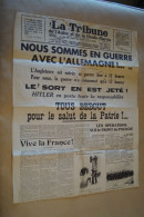 Guerre 40-45,ancien Journal Original D'époque LA TRIBUNE Daté Du 4/09/1939.,pour Collection - Historical Documents
