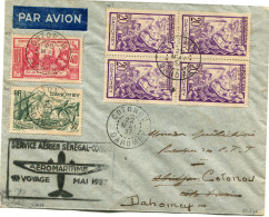 DAHOMEY LETTRE PAR AVION AVEC CACHET " SERVICE AERIEN SENEGAL-CONGO..." DEPART COTONOU 22 MAI 37 POUR LA COTE D'IVOIRE.. - Covers & Documents