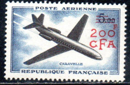 ISOLA DI RIUNION REUNION ISLAND ILE 1961 1964 POSTE AERIENNE CARAVELLE FRANCE CFA OVERPRINTED SURCHARGED 200fr On 5 MNH - Posta Aerea