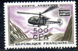 ISOLA DI RIUNION REUNION ISLAND ILE1961 1964 POSTE AERIENNE L'ALOUETTE FRANCE CFA OVERPRINTED SURCHARGED 500fr On 10 MNH - Posta Aerea