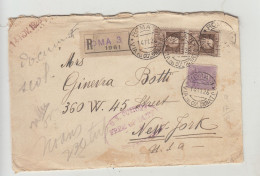 B USTA SENZA LETTERA - RACCOMANDATA ROMA DEL 14 NOVEMBRE 1926 VERSO NEW YORK WW1 - Marcophilia
