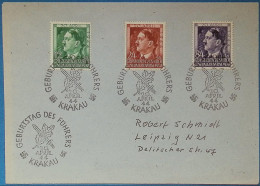 GENERALGOUVERNEMENT  KRAKAU Brief MiF MiNr 117-119  SSt "Führergeburtstag"  1944 - Occupation 1938-45